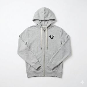 True Religion Grey Zip-Up Hoodie with Logo